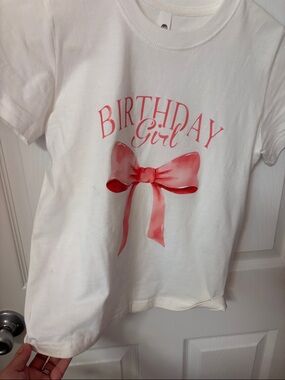 Birthday Girl White Tee with Pink Bow
